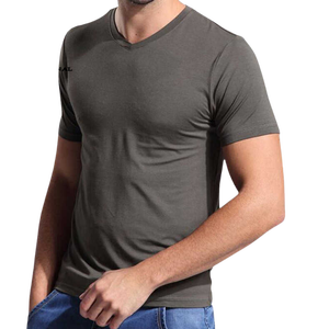 Men's Solid Gray O-Neck <b>Short</b> <b>Sleeve</b> Regular Fit Knitted Casual T-Shirt - Product Image 3