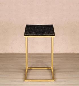 Modern Brass <b>Side</b> <b>Table</b> With <b>Black</b> Stone Top Rectangle Geometric Base Indoor Living Room Furniture Decor - Product Image 3