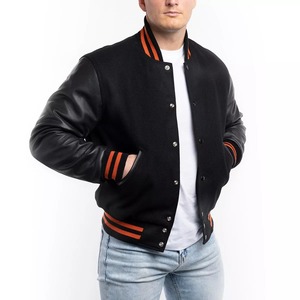 Black Varsity <b>Jacket</b> Stand Collar Hooded Reversible <b>Winter</b> Wool Shell Stand Rib Cuff Zipper Closure <b>Waterproof</b> Windproof - Product Image 2