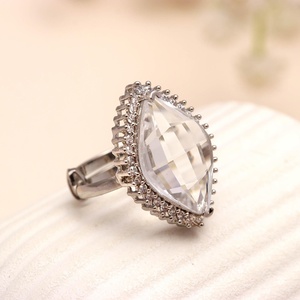 Silver Plated Marquise Cut Gemstone <b>Ring</b> for Women CZ Halo Statement Cocktail <b>Ring</b> Gift for Her - Product Image 1