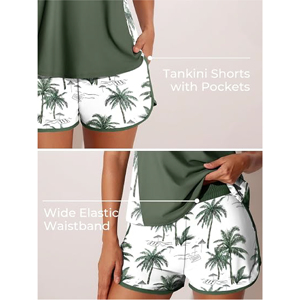 Wholesale Women Two Piece Tankini Swimsuit Green Tank Top <b>with</b> Palm Tree Print Board <b>Shorts</b> Beachwear Modest Athletic <b>Swimwear</b> - Product Image 3
