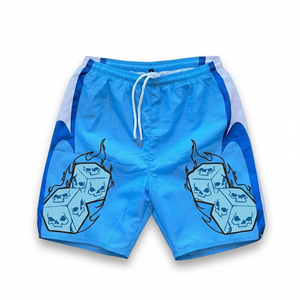 Short de bain décontracté pour homme, à séchage rapide, avec cordon de serrage, imprimé crâne bleu - Product Image 1
