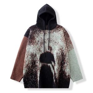 Sweat à capuche en mohair personnalisé avec logo, vente en gros, pull unisexe d'hiver à rayures avec fermeture éclair, tricoté en laine surdimensionné - Product Image 1