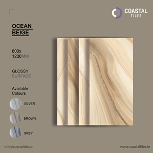 Carreaux de sol intérieurs en porcelaine brillante OCEAN BEIGE 600x1200, design moderne, épaisseur 9 mm, antidérapants, résistants aux acides, pour villa - Product Image 2