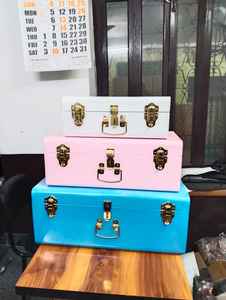 ชุดกล่องเก็บของเหล็กสไตล์วินเทจทันสมัย สีชมพูอ่อน พร้อมหูจับสีทอง ล็อคได้ และตกแต่งอย่างสวยงาม - Product Image 2