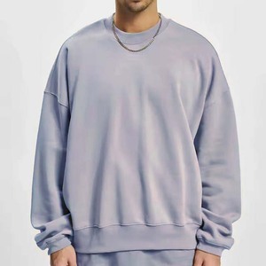 Sudadera de Hombre Oversize con Cuello Redondo, Color Liso, de Algodón French Terry, Bordada, Manga Regular, Casual, Tejida para Otoño - Product Image 6