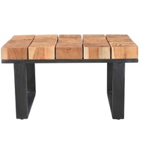 Table basse ronde moderne de luxe en bois massif de manguier avec pieds en métal transparent, ensemble de meubles légers pour salon à usage domestique
