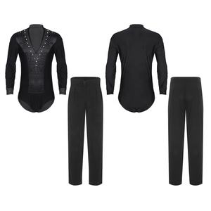 <b>Mens</b> Latin Ballet Dance Outfits Practice Wear <b>Bodysuit</b> And Long Pants <b>For</b> Ballroom Chacha Tango Dance Performance Themed Parties - Product Image 2
