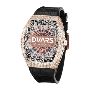 Reloj de Cuarzo Tonneau de Moda para Hombre, Reloj de Pulsera Masculino de Lujo con Esfera Incrustada de Diamantes, Correa Deportiva de Silicona, Estilo Retro Barril de Vino - Product Image 2