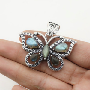 Pendentif en pierre de labradorite, bijoux faits main en argent plaqué, pendentif spectaculaire à reflets bleus - Product Image 5