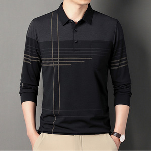 Men's Long Sleeve Knitted <b>Polo</b> <b>Shirt</b> Geometric Pattern <b>Pocket</b> Casual Style Maroon Color Regular Fit 2027 - Product Image 4