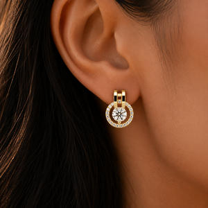 Beautiful Pair Halo Cluster Drop <b>Earrings</b> Round Cut Lab Grown Diamond 14k Pure Gold Push <b>Back</b> Stud Wedding Diamond <b>Earrings</b> - Product Image 3