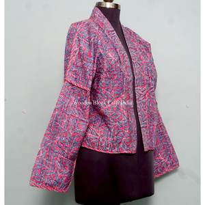 Veste matelassée Kantha en coton faite à la main avec manches longues, imprimé floral, pour femmes, hiver, vente en gros - Product Image 4