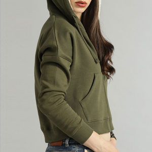 Hot Custom Logo Women's Pink <b>Cropped</b> Hooded Hoodie Raw Hem 100% Cotton Fleece <b>Zip</b>-<b>Up</b> Sweatshirt Drop Shoulder Plain Solid Badge - Product Image 3