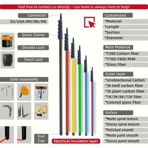 <b>Window</b> Cleaning 10ft - 70ft Water Fed Carbon Fiber Extension Telescopic Pole With Hose Household Cleaning - Product Image 3