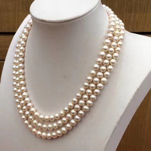 Queen Style Three-Row 6-7mm Freshwater Pearl Necklace 925 Silver Buckle for Wedding <b>Dress</b> Retro and Clean Style - Product Image 1