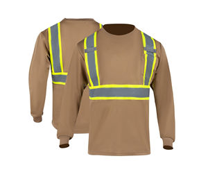 Chemise de sécurité à manches longues en polyester anti-déchirure haute visibilité ANSI Classe 1, vêtements de travail réfléchissants, t-shirt noir et jaune pour les équipes routières - Product Image 6