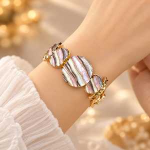 Pulsera elástica de esmalte con patrón de ondas chapada en oro bohemio para mujer - Product Image 6