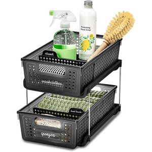 Antimicrobial 2-Tier Storage Organizer with <b>Slide</b> Out Dividers and Handles Multi-Purpose for Home Bath Pack of 1 Carbon - Product Image 3