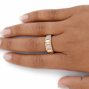 18K Rose Gold Diamond Band <b>Ring</b> for Men or Women Luxury Wide Link Design Wedding Party Fine Jewelry High Polish <b>Statement</b> Finish - Product Image 4