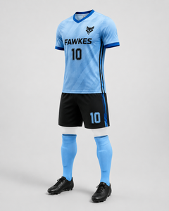 Ensemble de maillot de football Fawkes pour homme, bleu clair, short noir, imprimé numérique, évacuation de l'humidité, respirant, 100% polyester, coupe athlétique, toutes tailles - Product Image 4