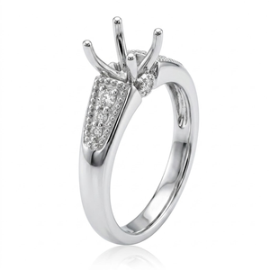 Bague semi-montée en or blanc massif 18 carats, style vintage, avec monture Milgrain et diamant naturel, pour fiançailles, monture Cathédrale, pour un usage quotidien élégant - Product Image 1