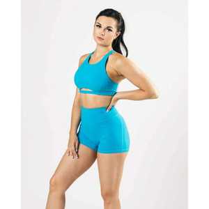 Women <b>Halter</b> <b>Neck</b> Sports <b>Bra</b> Cut-Out Design Medium Support Breathable Solid Color Fitness Wear Blue - Product Image 5