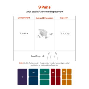 Chauffe-Plats Électrique Professionnel Commercial 9 Bacs 1500W avec Protection pour Buffet et Restauration - Product Image 3