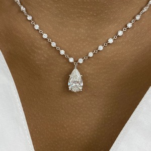 18K White Gold Freshwater Pearl Pear Shape Choker Necklace | Luxury Wedding Rhodium Plated Elegant Dainty <b>Link</b> Chain - Product Image 6