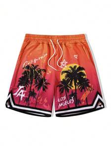 Shorts de bain et de jogging pour hommes en satin à taille élastique, avec logo vintage sur le devant et cordon de serrage, impression par sublimation - Product Image 6