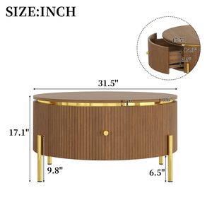 Tavolino da Caffè Moderno Rotondo Marrone con 2 Grandi Cassetti, Tavolo d'Appoggio con Spazio di Archiviazione da 80 cm - Product Image 6