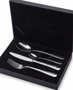 Ensemble de couverts en acier inoxydable, finition martelée, passe au lave-vaisselle, design minimaliste, couverts de mariage, vaisselle de table - Product Image 6