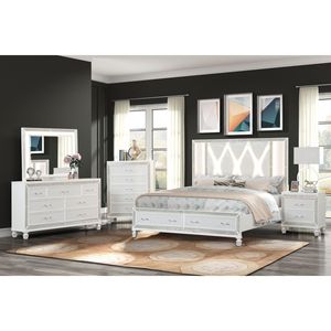 Crystal Queen <b>Storage</b> <b>Bed</b> <b>White</b> Finished Wood Elegant Up-Holstered Design - Product Image 5