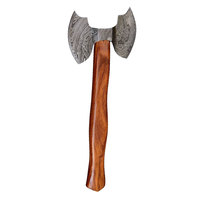 Hache à double tête en acier de Damas, outil traditionnel artisanal pour les aventures en plein air, le camping et le bushcraft