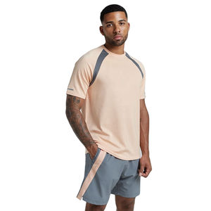 Men's Summer Color Blocking Crew Neck T-Shirt And Shorts <b>Set</b> Quick Dry <b>Knitted</b> Sporty Outfit - Product Image 5