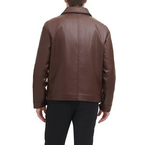 Genuine Leather Coated Varsity Jacket for <b>Men</b> with Stand Collar Zipper Closure Warm Inner Lining Autumn Wear - Product Image 5