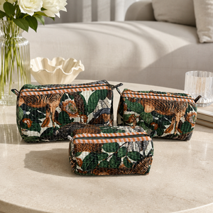 Premium 3 Piece Quilted Tiger Print <b>Makeup</b> Pouch Set Cotton Cosmetic Bags for Women Travel Toiletry Organizer Zipper <b>Case</b> Gift S - Product Image 1