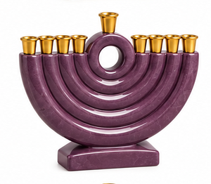 Support de chandelier en résine grise, design en arche, sans flamme, pour Hanouka, avec coupelles dorées - Product Image 6