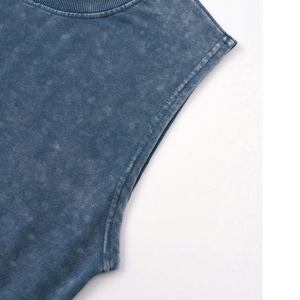 Camiseta sin mangas para hombre, azul, con efecto lavado ácido, cuello redondo, estampado de palmeras, transpirable, para verano - Product Image 5