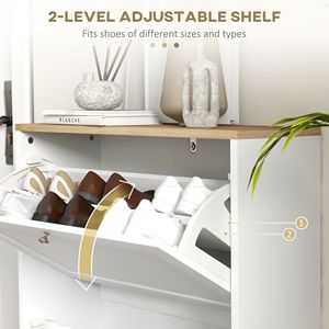 Mobiletto Moderno e Sottile per Scarpe in Stile Rustico con 2 Cassetti Ribaltabili e Ripiani Regolabili per 12 Paia, Bianco, Stile Legno Pannellato - Product Image 5