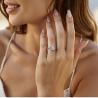 Toi et Moi Bague de Fiançailles de Luxe en Argent Sterling Plaqué Or 18 carats avec Moissanite Taille Poire, Sertissage Géométrique à Griffes, Certifiée pour Mariage