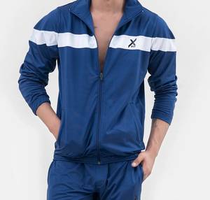 Ensemble de survêtement pour homme bleu à blocs de couleur, veste zippée à col montant et pantalon de jogging, streetwear, vêtements de sport - Product Image 6
