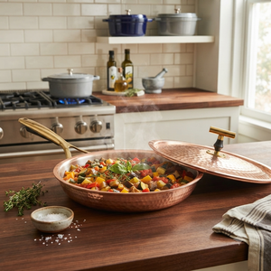 100% Pure Hammered Copper Frying <b>Pan</b> with Lid, Non Stick Copper Skillet, Handmade Chef Cookware, Induction Compatible Kitchen - Product Image 4