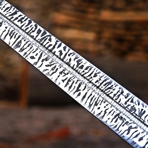 Handmade Damascus Steel Straight Blade With Black Handle And <b>Silver</b> Accents 32-Inch OEM Knife - Product Image 5
