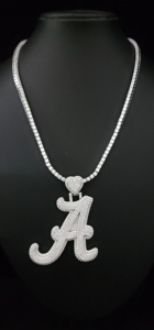 Collier tennis de luxe en argent 925 avec pendentif cœur lettre initiale A en moissanite, plaqué or blanc, style hip-hop Iced Out, bijou unisexe, cadeau - Product Image 6