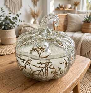 Portavelas de Vidrio con Diseño de Calabaza, Recipiente Transparente para Velas Aromáticas con Tapa, Decorativo para el Hogar - Product Image 1