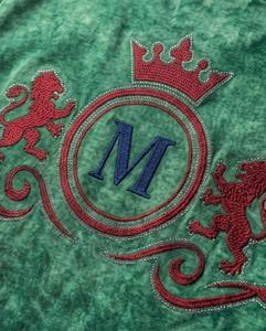 Men's Green Hooded Sweatshirt Embroidered Rhinestone M Logo Back Casual Regular Fit Autumn Cotton French Terry <b>Zip</b> <b>Up</b> <b>Jacket</b> - Product Image 3