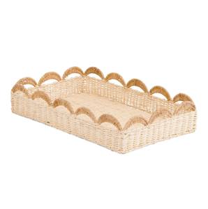 Aesthetic Scalloped Rattan Serving Tray - Natural Wicker Decorative Tray for <b>Coffee</b> <b>Table</b> & Home Decor - Product Image 2