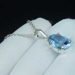 จี้พลอยอะความารีนสีฟ้าธรรมชาติทรงรี เงินแท้ 925 สร้อยคอพลอยสวยงาม - Product Image 3