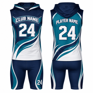 Conjunto de Uniforme de Baloncesto Sublimado Personalizado, Color Verde Azulado, Blanco y Azul Marino, Talla 24, Transpirable, Unisex para Adultos - Product Image 1